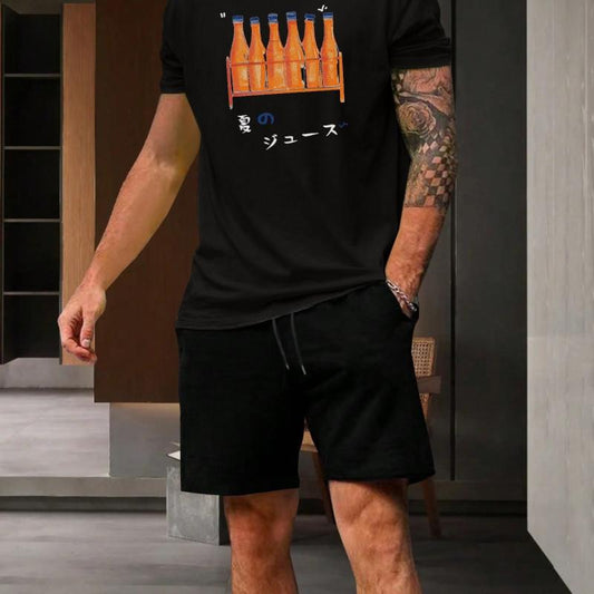 Men's Plus Size Bottles Graphic Print T-shirt & Shorts Set