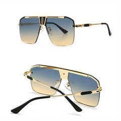 Men's Retro Oversized Square UV400 Sunglasses Metal Sunscreen