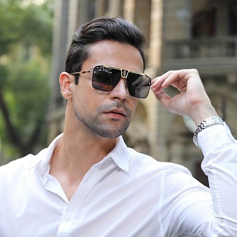 Men's Retro Oversized Square UV400 Sunglasses Metal Sunscreen