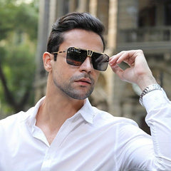 Men's Retro Oversized Square UV400 Sunglasses Metal Sunscreen