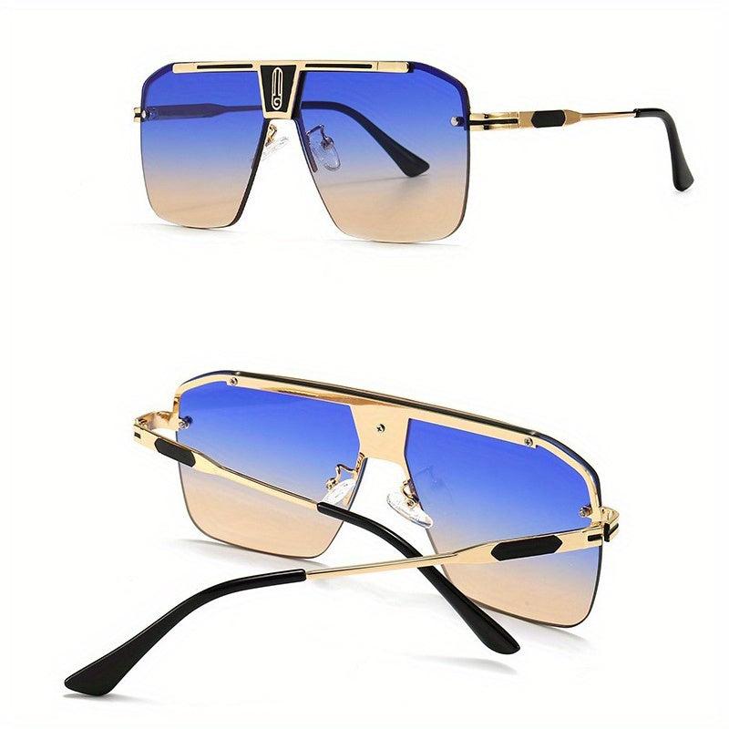Men's Retro Oversized Square UV400 Sunglasses Metal Sunscreen