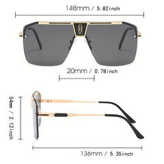 Men's Retro Oversized Square UV400 Sunglasses Metal Sunscreen