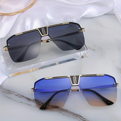 Men's Retro Oversized Square UV400 Sunglasses Metal Sunscreen