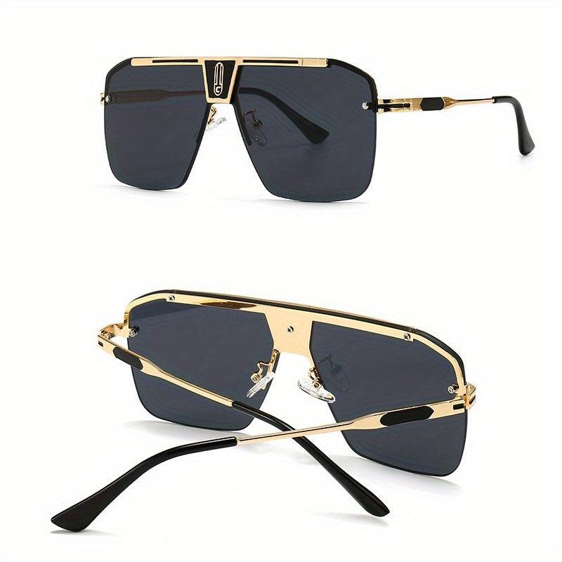 Men's Retro Oversized Square UV400 Sunglasses Metal Sunscreen