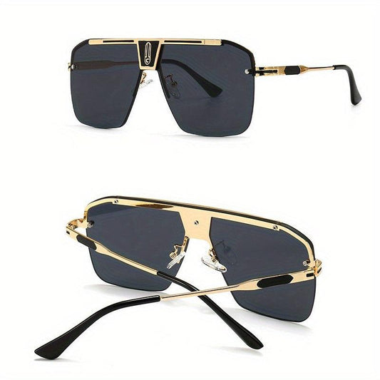 Men's Retro Oversized Square UV400 Sunglasses Metal Sunscreen