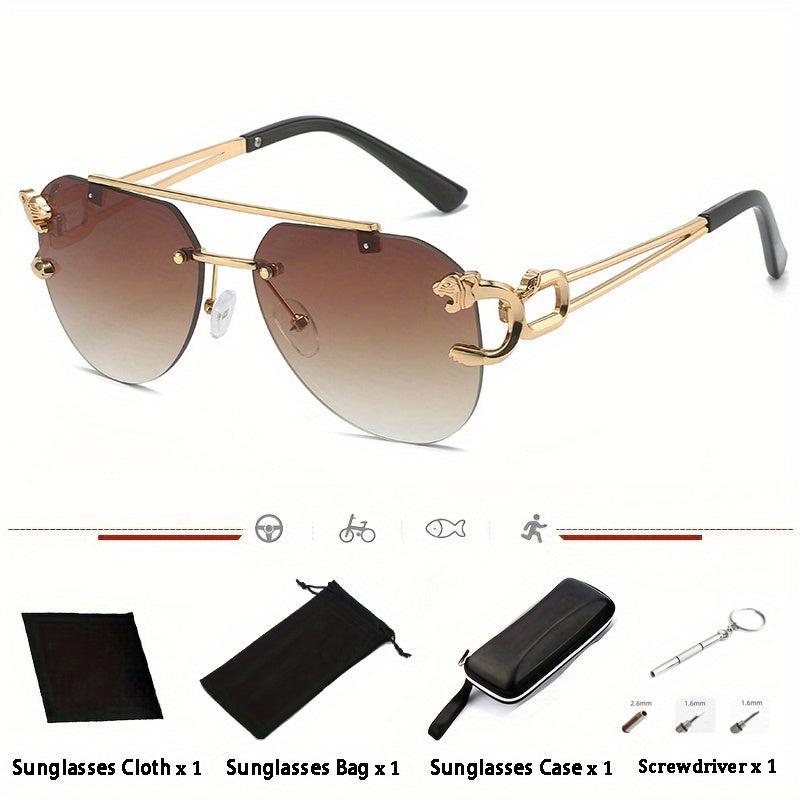 Vintage Rimless Sun Glasses Oversized Pilot Shades with Case