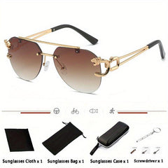 Vintage Rimless Sun Glasses Oversized Pilot Shades with Case