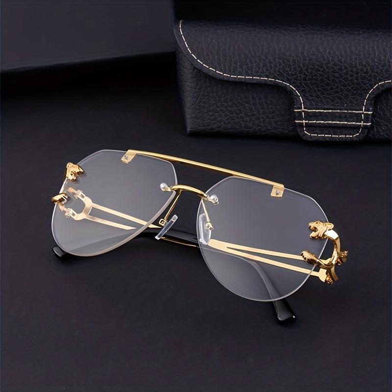 Vintage Rimless Sun Glasses Oversized Pilot Shades with Case