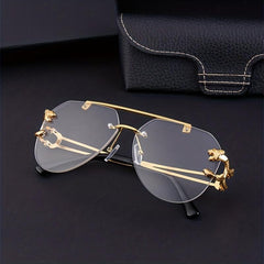 Vintage Rimless Sun Glasses Oversized Pilot Shades with Case
