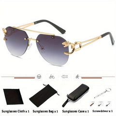 Vintage Rimless Sun Glasses Oversized Pilot Shades with Case