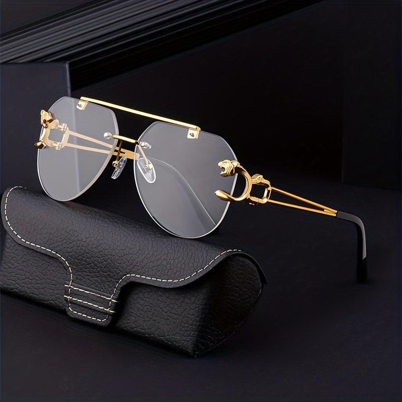 Vintage Rimless Sun Glasses Oversized Pilot Shades with Case