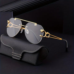 Vintage Rimless Sun Glasses Oversized Pilot Shades with Case