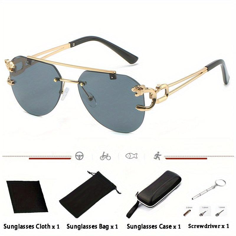 Vintage Rimless Sun Glasses Oversized Pilot Shades with Case