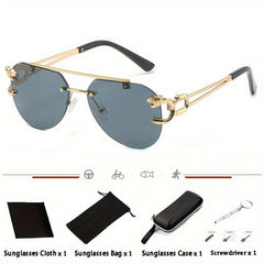 Vintage Rimless Sun Glasses Oversized Pilot Shades with Case