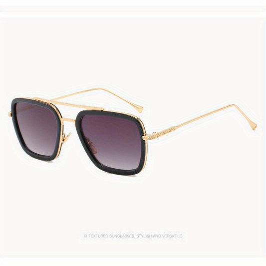 Men's Square Frame Double Beam Sunglasses 100 UV Protection Vintage Eyewear