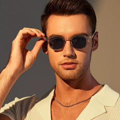 Vintage Gray Round Frame Sunglasses for Men