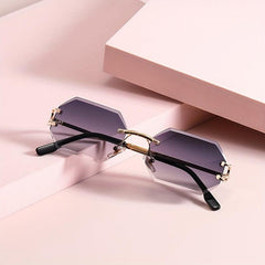 Men's Vintage Octagonal Sunglasses Gradient UV400 Rimless