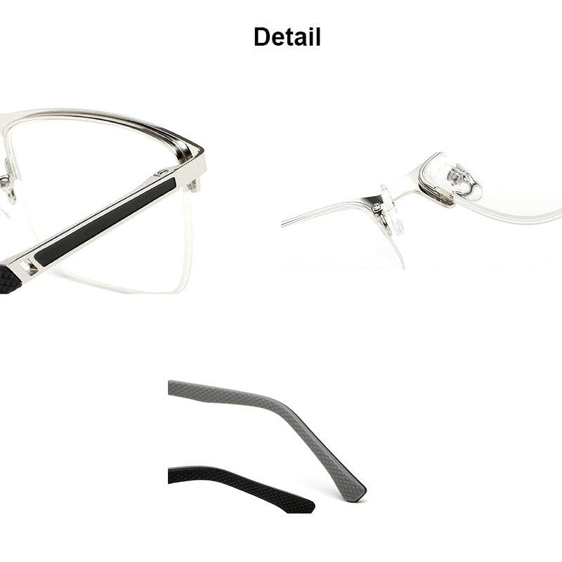 Men's Business Reading Glasses Half Rim Light Blocking High Metal Frame Eyewear