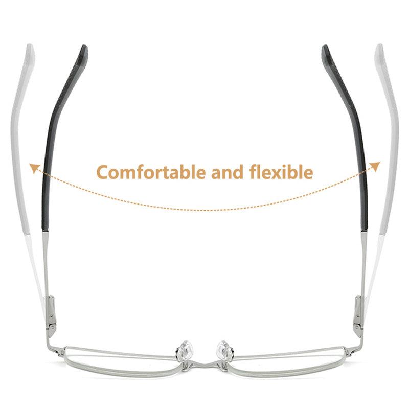 Men's Business Reading Glasses Half Rim Light Blocking High Metal Frame Eyewear