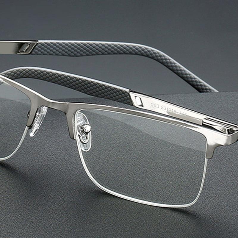 Men's Business Reading Glasses Half Rim Light Blocking High Metal Frame Eyewear