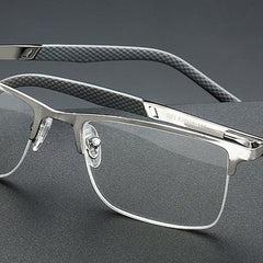 Men's Business Reading Glasses Half Rim Light Blocking High Metal Frame Eyewear