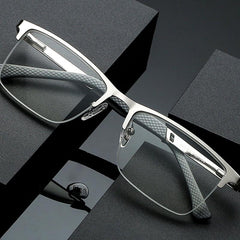 Men's Business Reading Glasses Half Rim Light Blocking High Metal Frame Eyewear