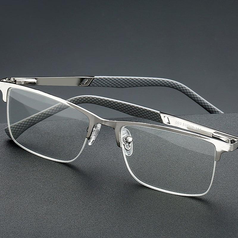 Men's Business Reading Glasses Half Rim Light Blocking High Metal Frame Eyewear