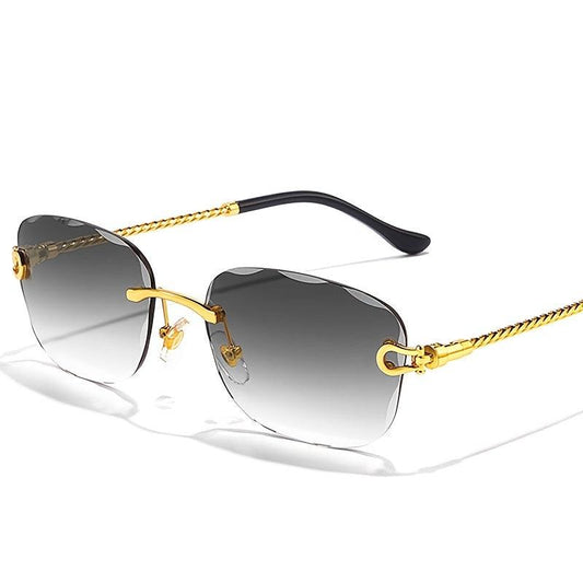 Wave Cutting Rimless Sunglasses Men Women UV400