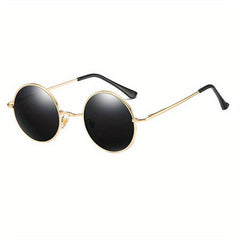 Retro Polarized Round Sunglasses Metal Frame UV400 Lens for Men