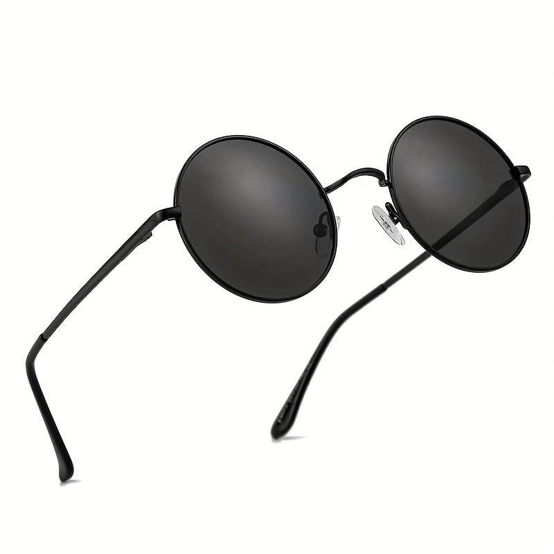 Retro Polarized Round Sunglasses Metal Frame UV400 Lens for Men
