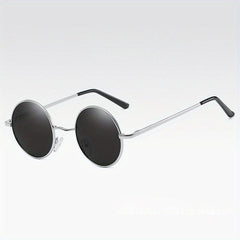 Retro Polarized Round Sunglasses Metal Frame UV400 Lens for Men