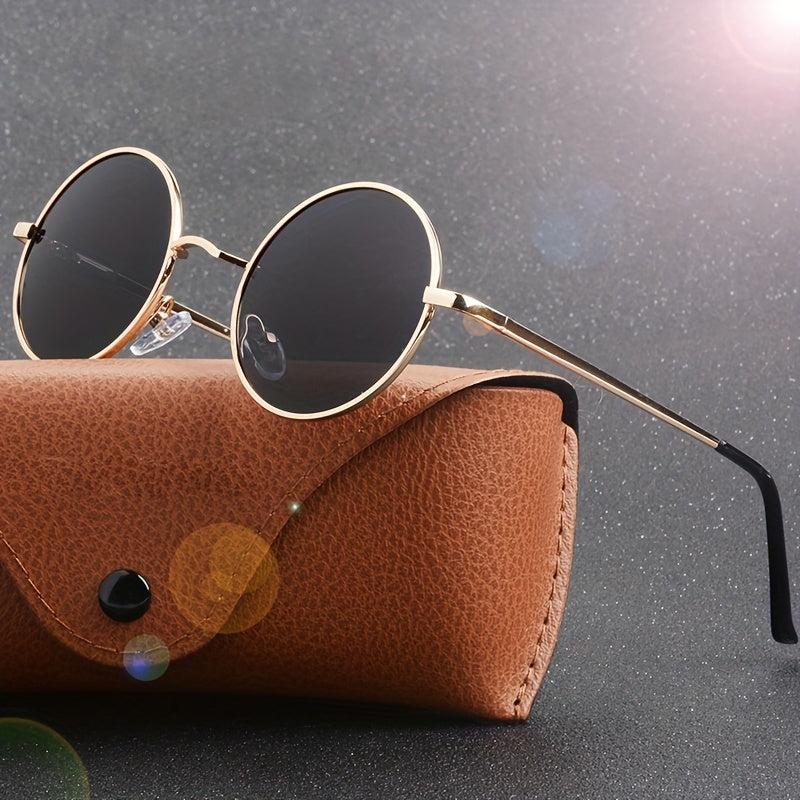 Retro Polarized Round Sunglasses Metal Frame UV400 Lens for Men