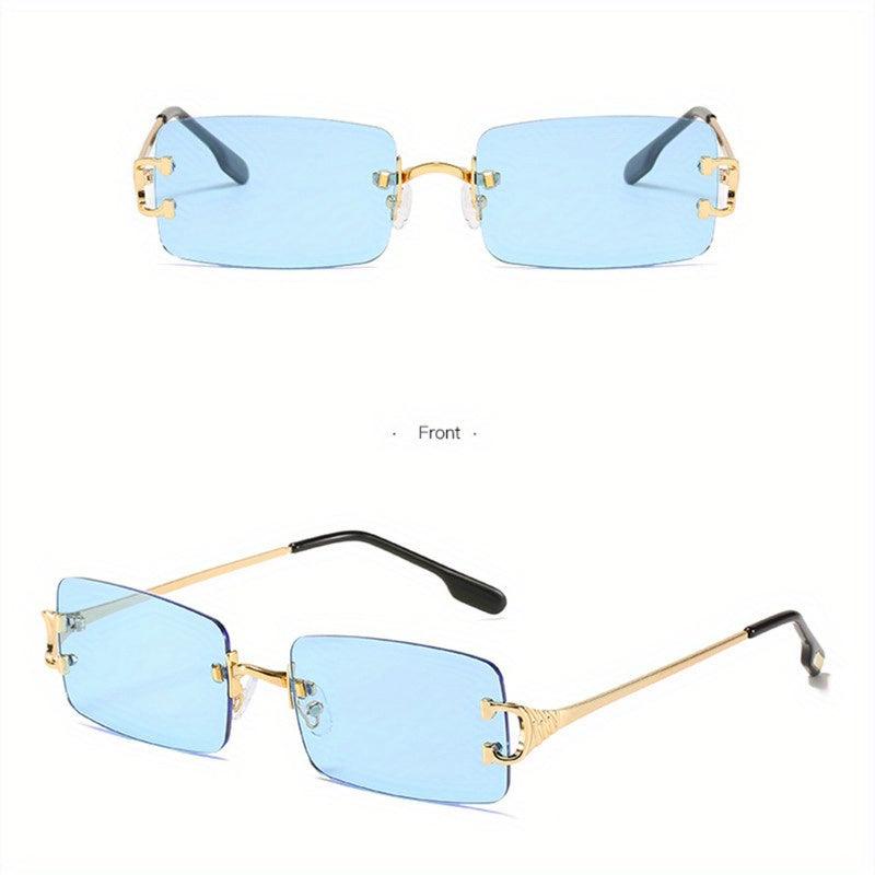 Rectangle Metal Sunglasses Men Vintage Square Shades Case Cloth