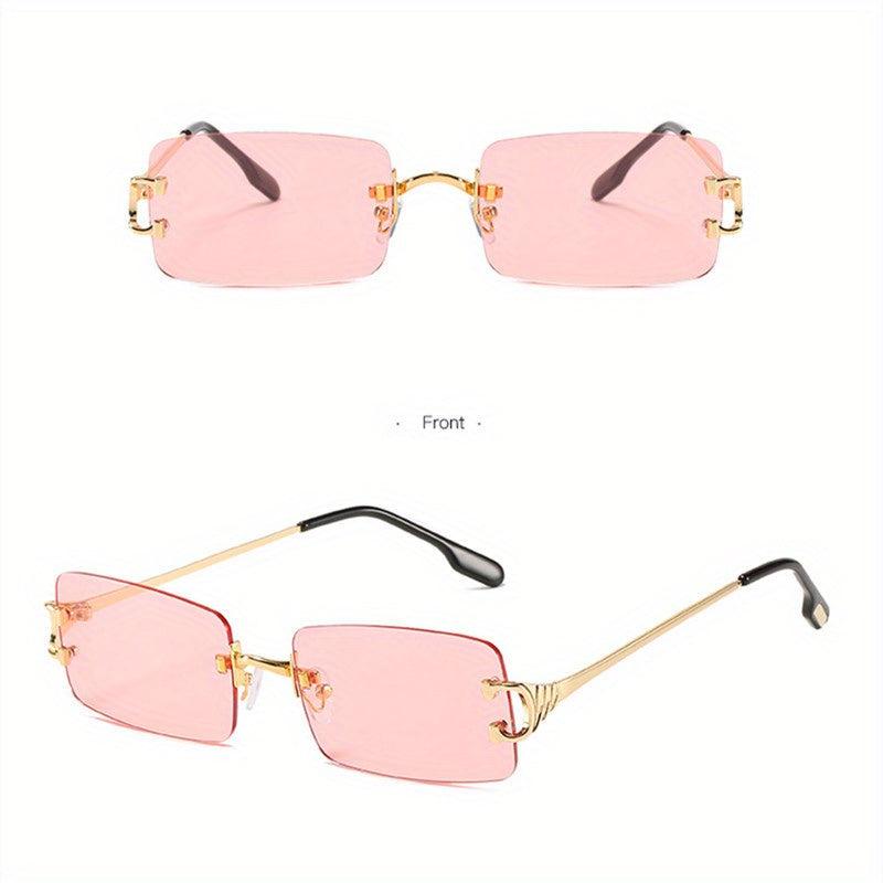 Rectangle Metal Sunglasses Men Vintage Square Shades Case Cloth