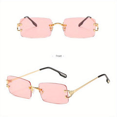 Rectangle Metal Sunglasses Men Vintage Square Shades Case Cloth