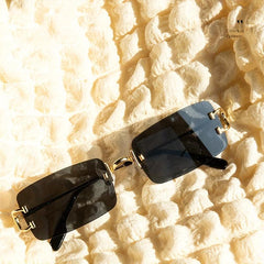 Rectangle Metal Sunglasses Men Vintage Square Shades Case Cloth