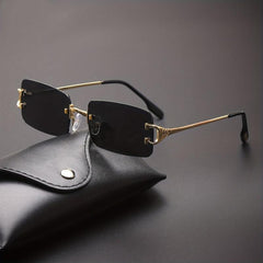 Rectangle Metal Sunglasses Men Vintage Square Shades Case Cloth