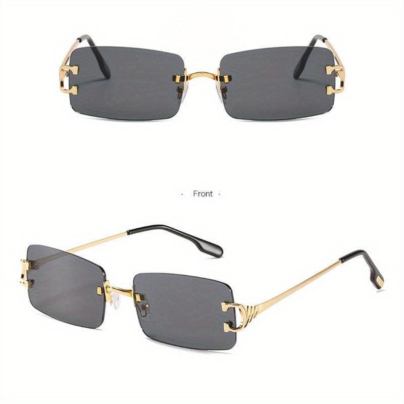 Rectangle Metal Sunglasses Men Vintage Square Shades Case Cloth
