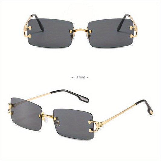 Rectangle Metal Sunglasses Men Vintage Square Shades Case Cloth