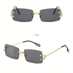 Rectangle Metal Sunglasses Men Vintage Square Shades Case Cloth