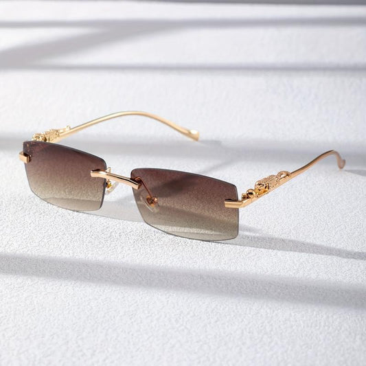 Metal Rimless Men's Sunglasses Black Frame UV400
