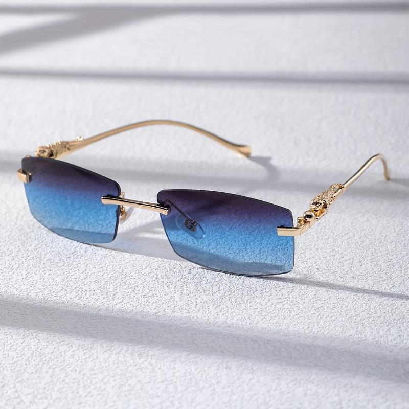 Metal Rimless Men's Sunglasses Black Frame UV400
