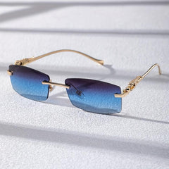 Metal Rimless Men's Sunglasses Black Frame UV400