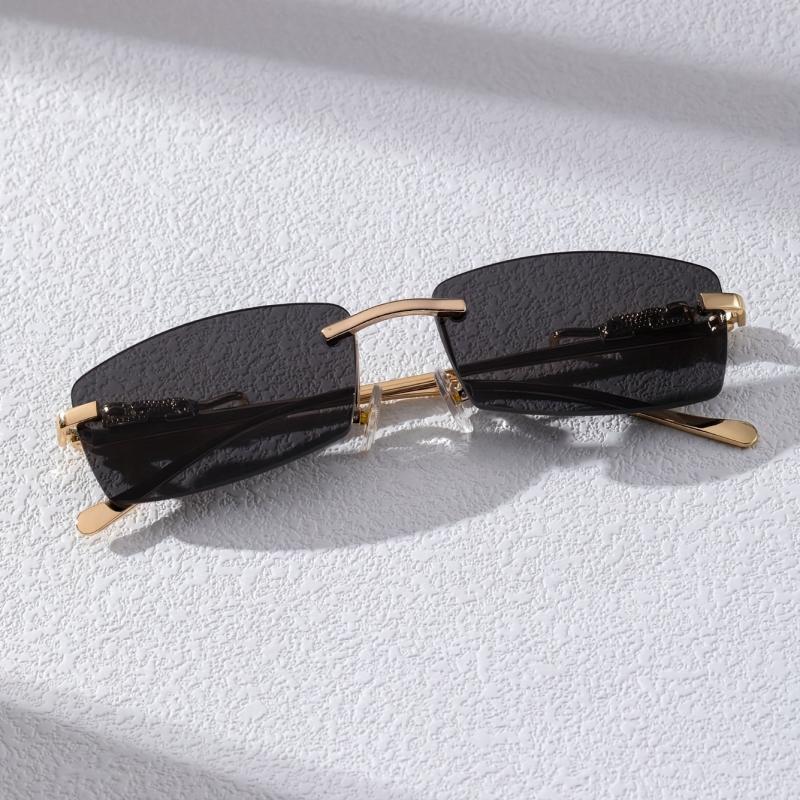 Metal Rimless Men's Sunglasses Black Frame UV400