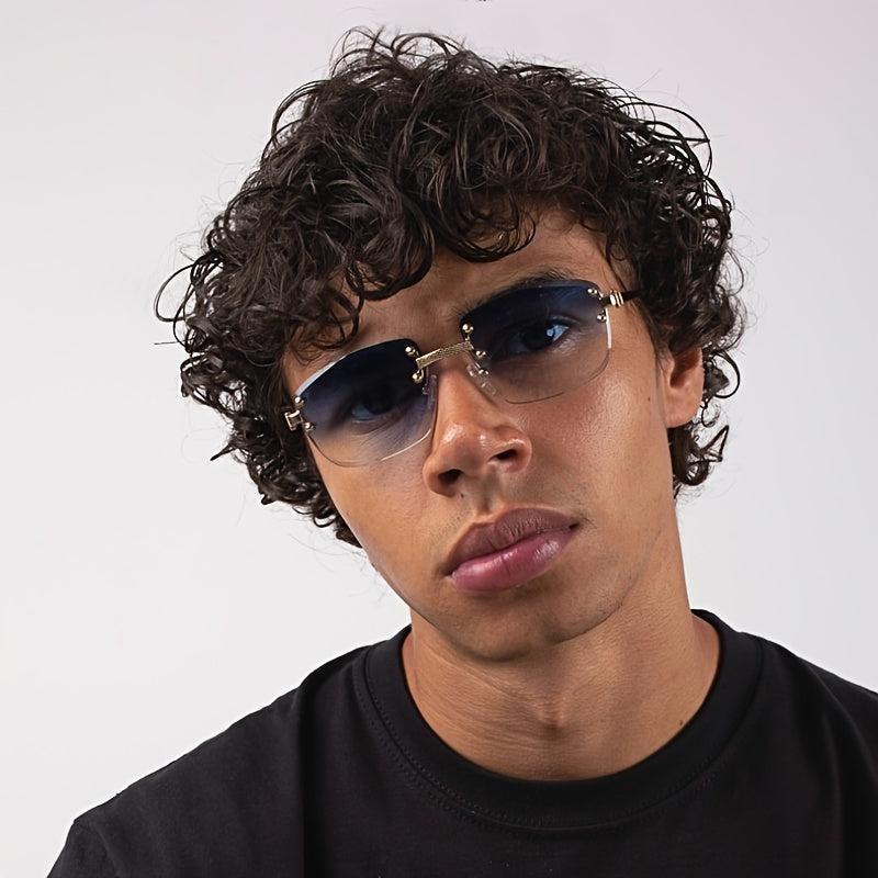 Men's Gradient Lens Rimless Square Sunglasses