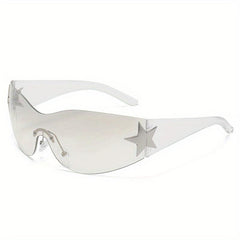 Rimless Y2K Sunglasses Wrap Around One piece Star Shades UV400