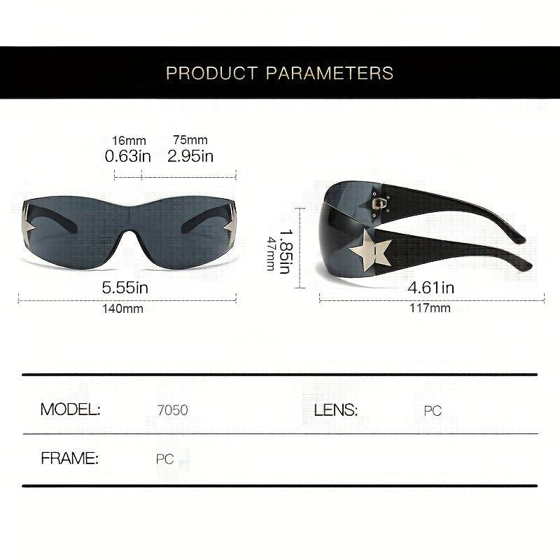 Rimless Y2K Sunglasses Wrap Around One piece Star Shades UV400