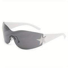 Rimless Y2K Sunglasses Wrap Around One piece Star Shades UV400