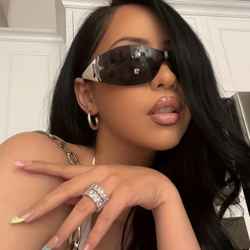 Rimless Y2K Sunglasses Wrap Around One piece Star Shades UV400