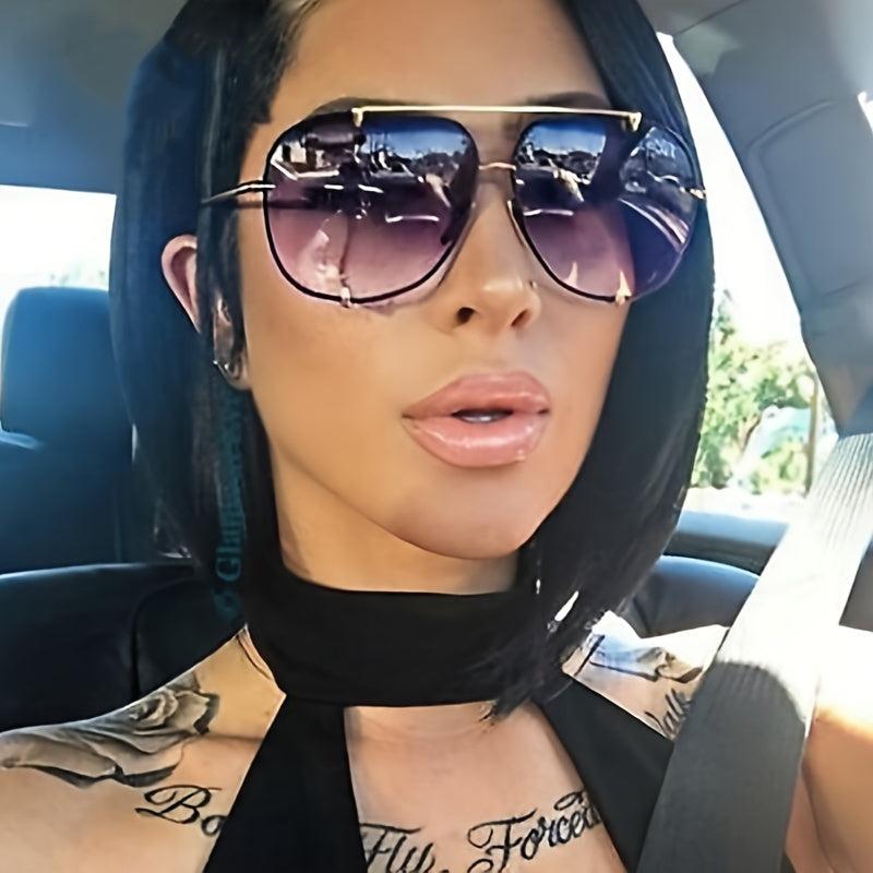 Oversized Aviator Sunglasses UV 400 Gradient Lens